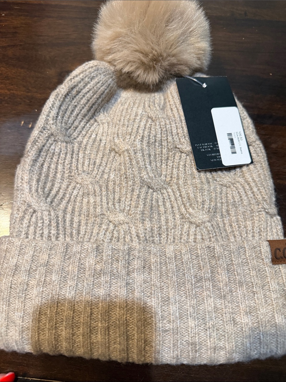 C.C Cozy Knit Pom Beanie in Light Taupe